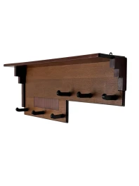 Art Deco Wall Coat Rack, Solid Oak & Padouk, Amsterdamse School Design, 1920s